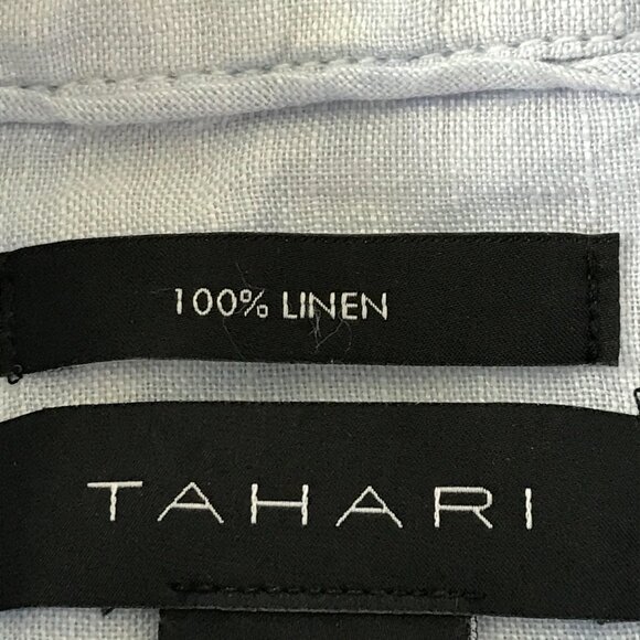 Tahari 100% Linen Top Women S Blue Button Up Pocket Long Sleeve Collared 17035 - Picture 3 of 15